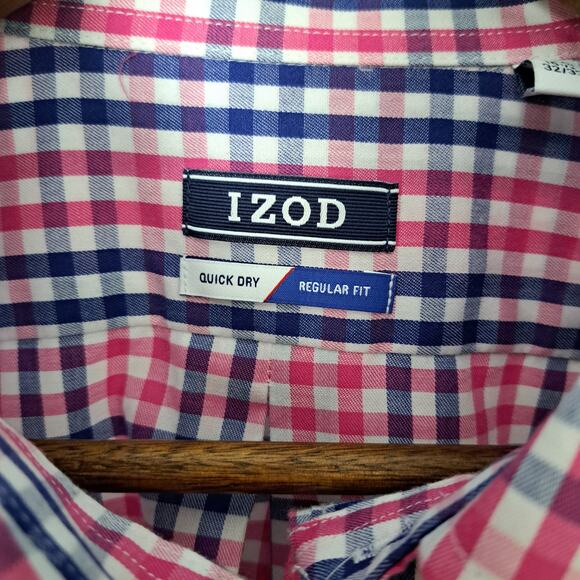 Izod Men's Quick Dry Regular Fit Long Sleeve Button Down Multicolor Plaid Shirt - Picture 4 of 6